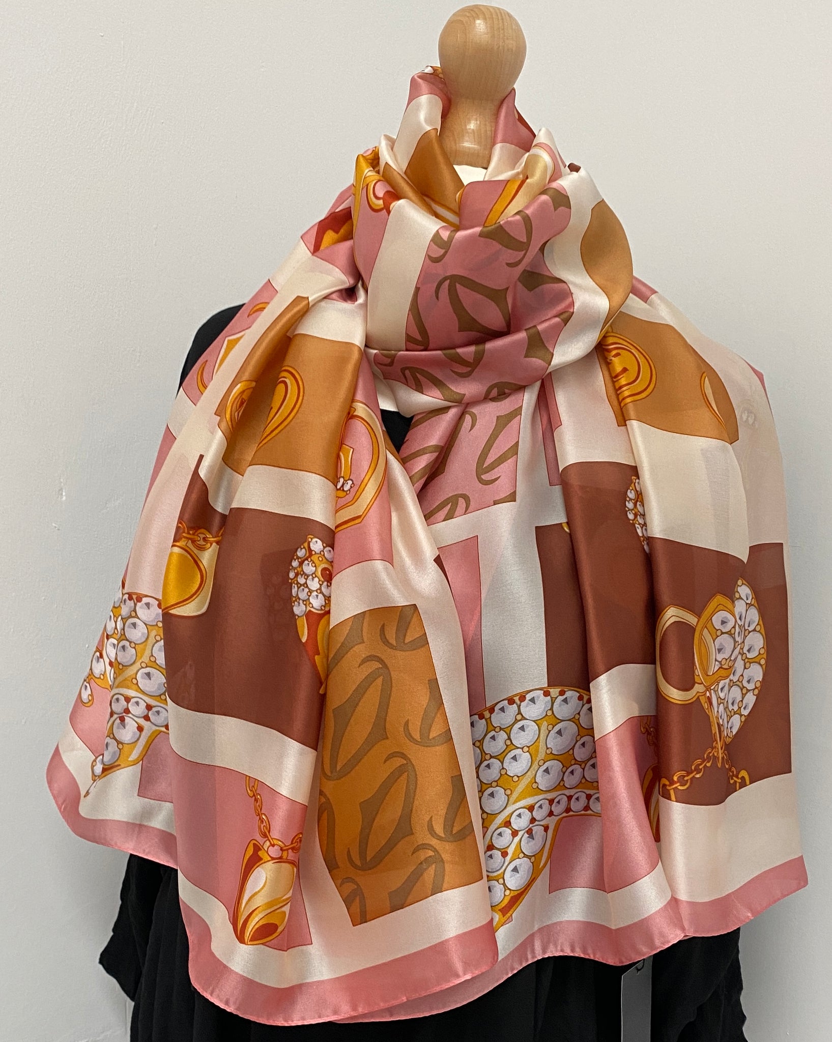 Silky Hearts Scarf - Ginger/Brown/Cream